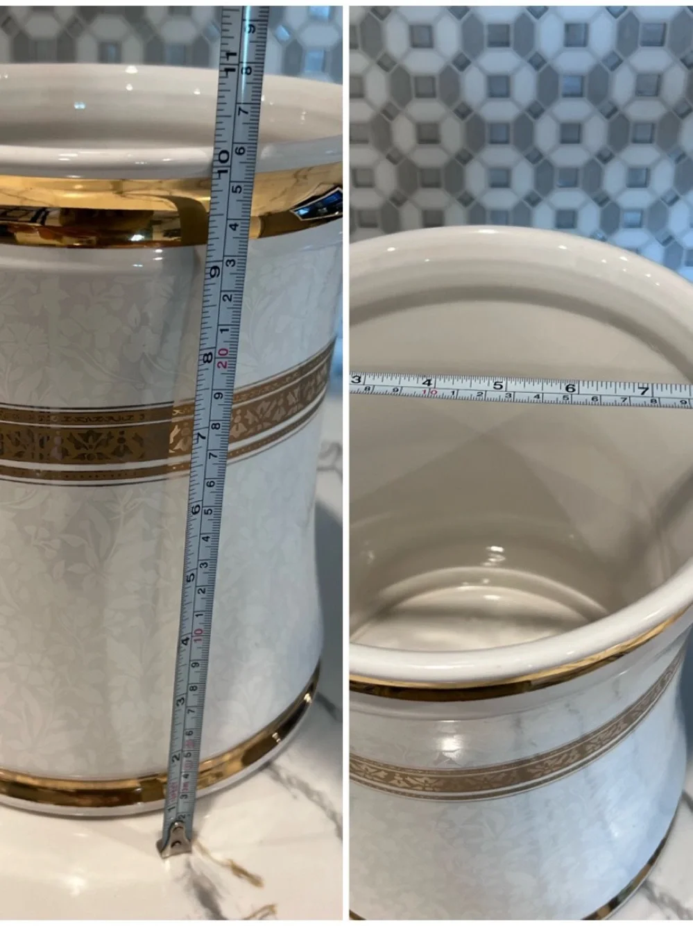 Vintage Creative Bath Products 4 pc Set Ceramic White Floral W/ 22k Gold Trim